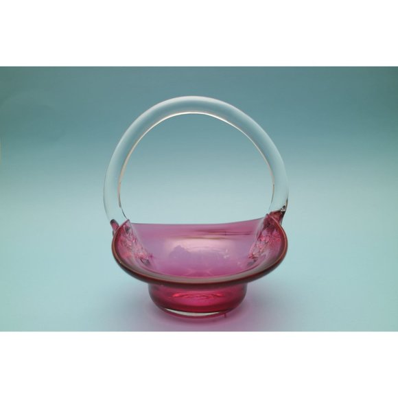Vintage Art Cranberry Glass Basket, Ruby Red and Clear Handle with Clear Handle - Picture 2 of 7
